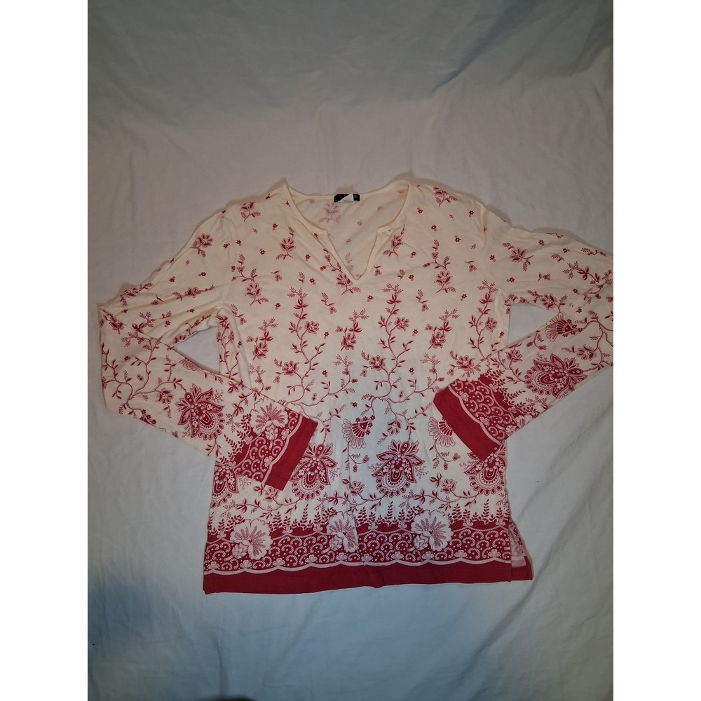 J. Crew Womens Red Floral Paisley Block Print Cotton V-Neck Top Size S